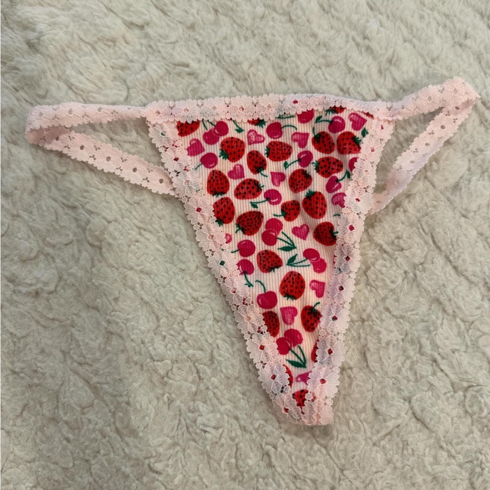 Strawberry Print Kids Underwear with Pink Lace
